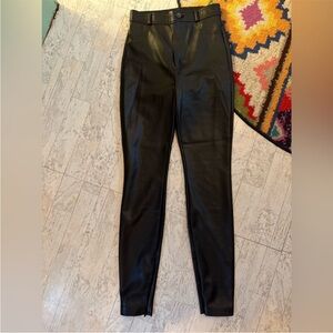 Zara Black Faux Leather skinny Pants with inside zipper on legs